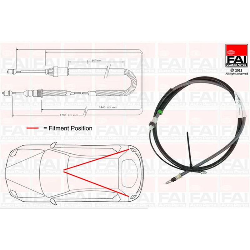FAI Handbrake Cable Left Rear fits Peugeot 206 1999-2009 1.4 1.6 2.0