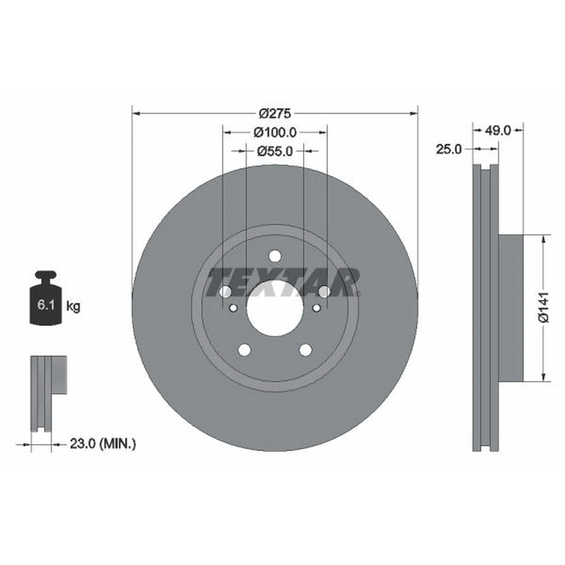 Textar 2 x Vented Front Brake Discs 92173103