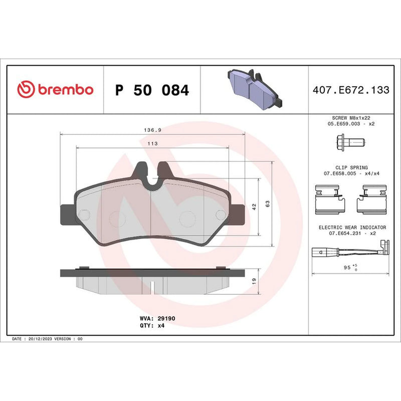 Brembo 4 x Rear Brake Pad Set fits Mercedes-Benz Sprinter 3,5-T 2006-2018