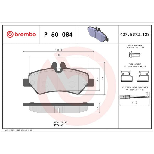 Brembo 4 x Rear Brake Pad Set fits Mercedes-Benz Sprinter 3,5-T 2006-2018