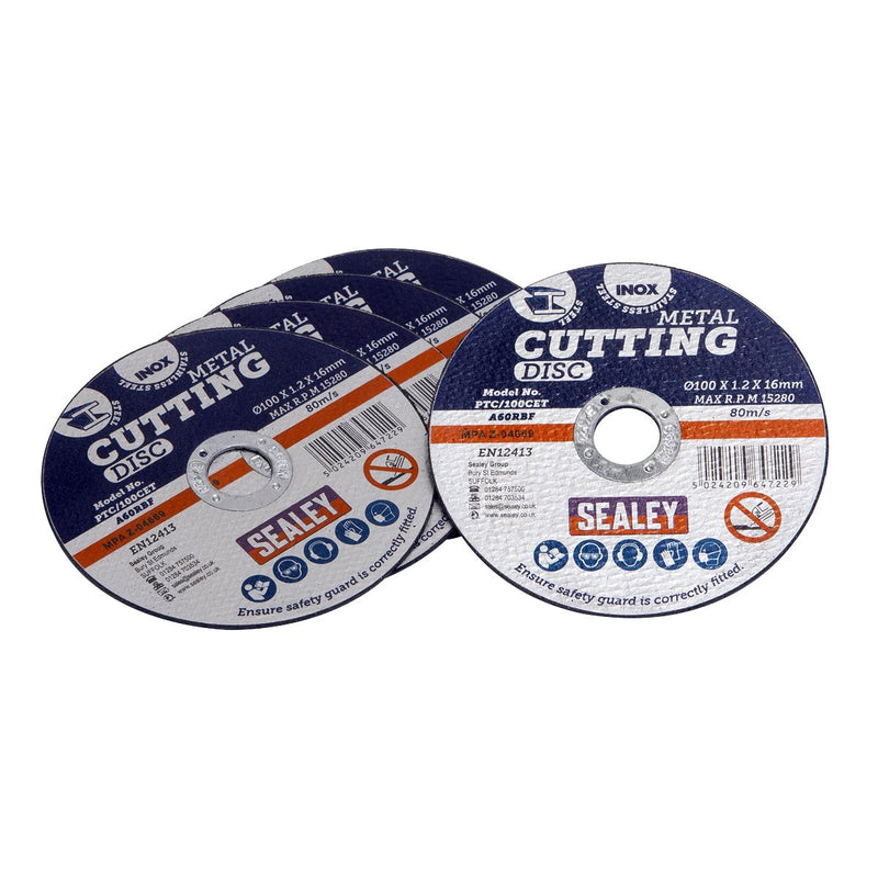 Sealey Cutting Disc100 x 1.2mm16mm Bore Pack of 5 PTC/100CET5 Sealey - Dynamic Drive