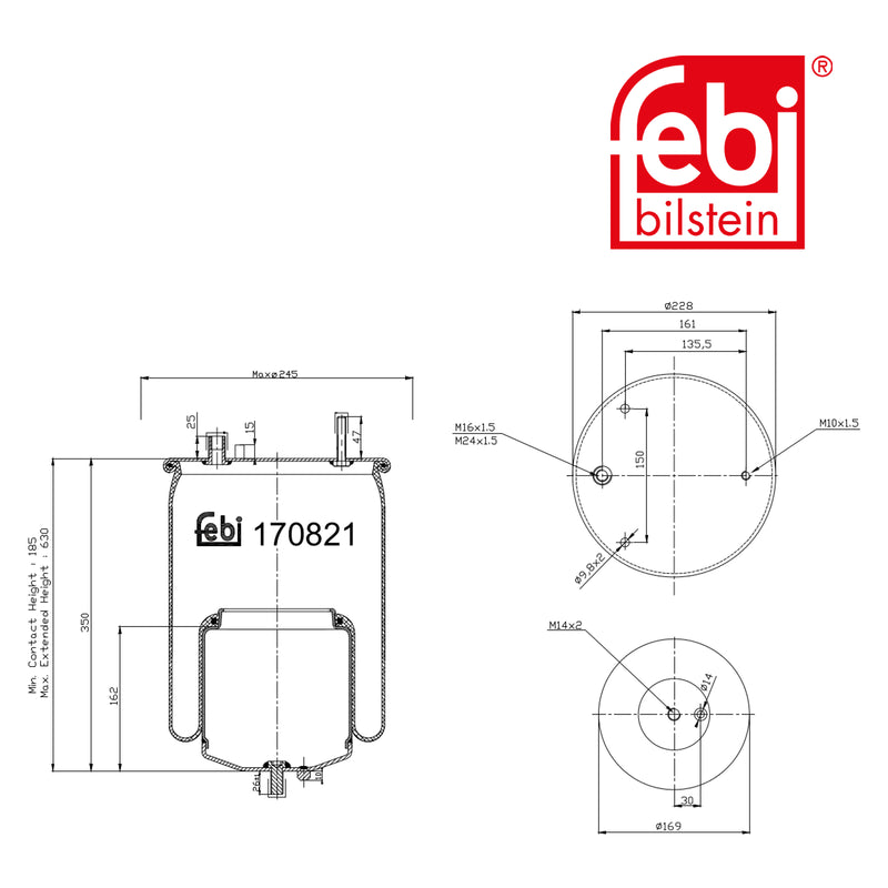 Febi Air Suspension Bellow 228mm Rear 170821