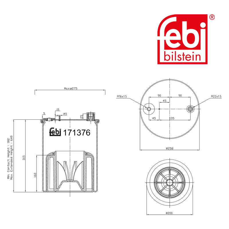 Febi Air Suspension Bellow 200mm Front 171376