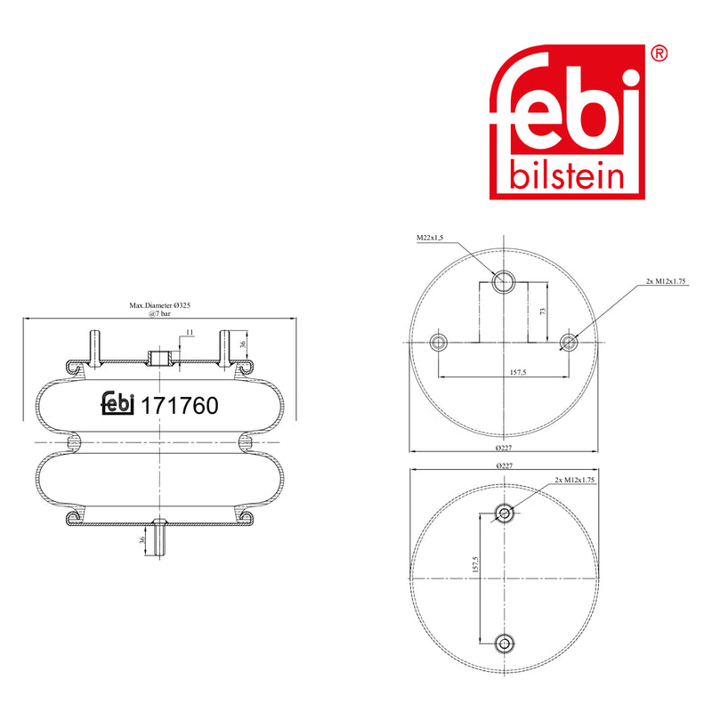 Febi Air Suspension Bellow 340mm 171760