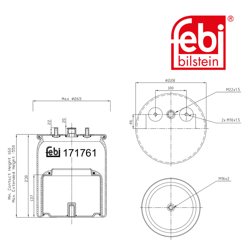 Febi Air Suspension Bellow 265mm Rear 171761