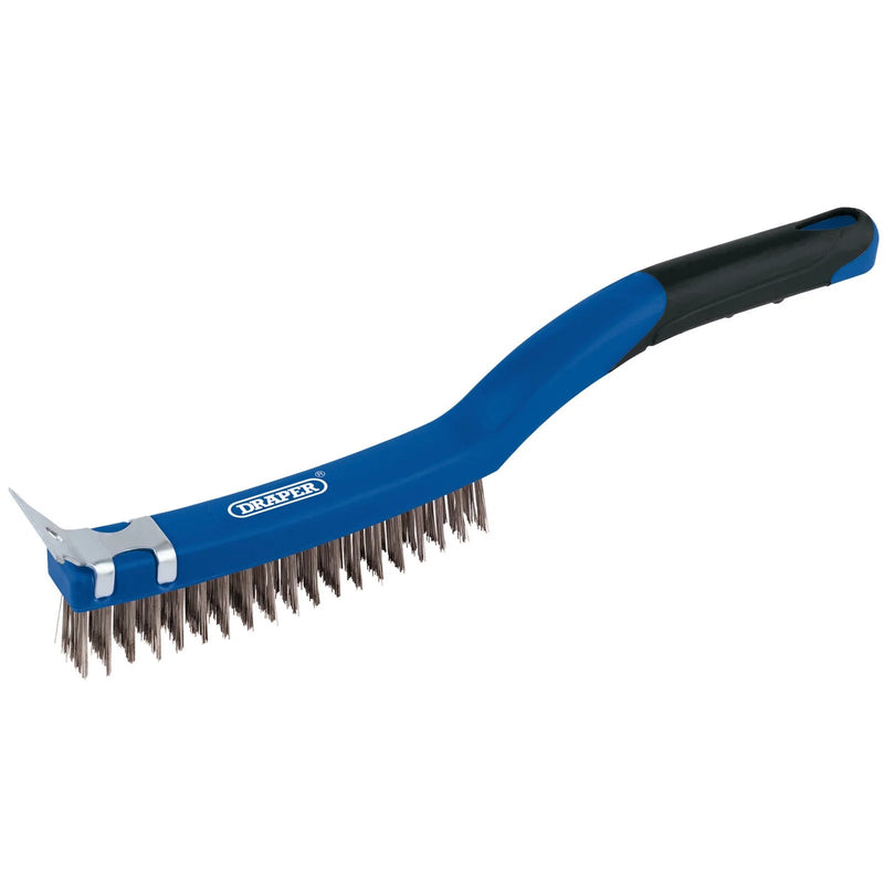 Draper 3 Row Stainless Steel Wire Scratch Brush with Scraper, 350mm - WBSC14SS - image 1