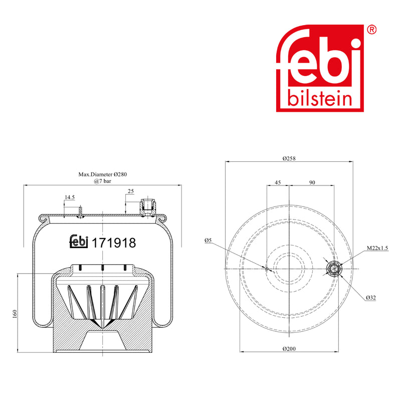 Febi Air Suspension Bellow 200mm Rear 171918