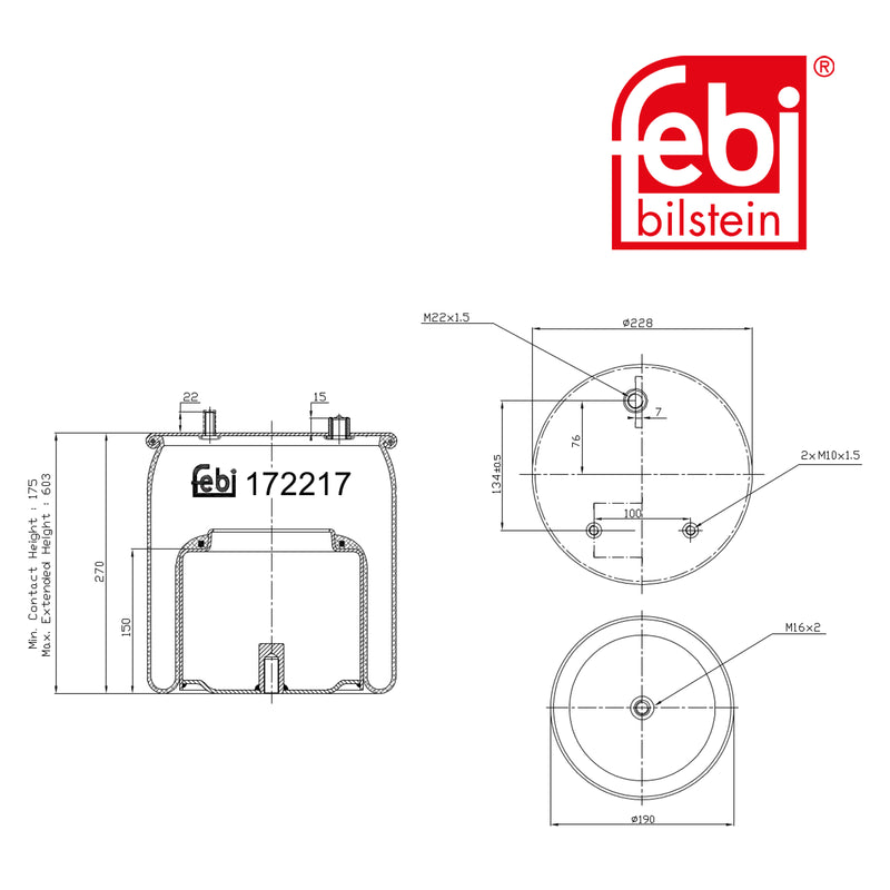 Febi Air Suspension Bellow 191mm Rear 172217