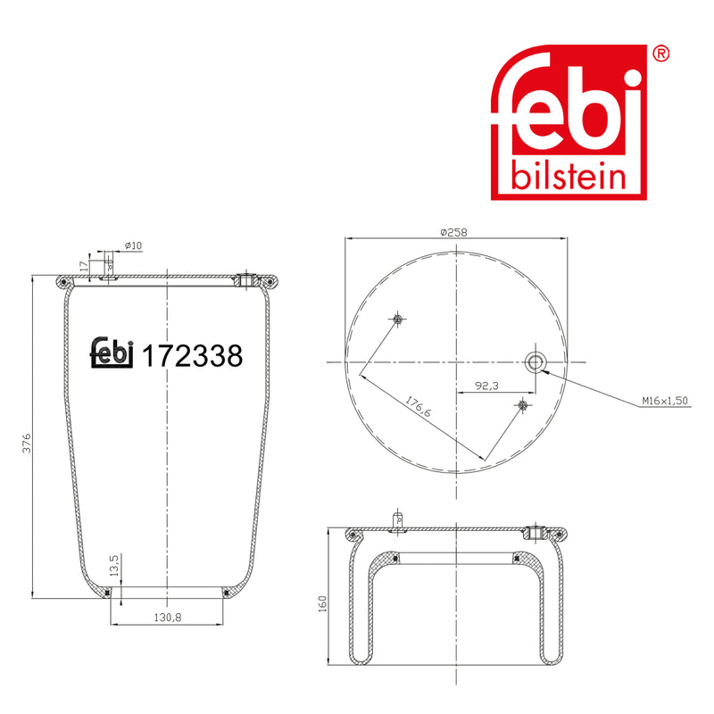 Febi Air Suspension Bellow 130mm Front 172338