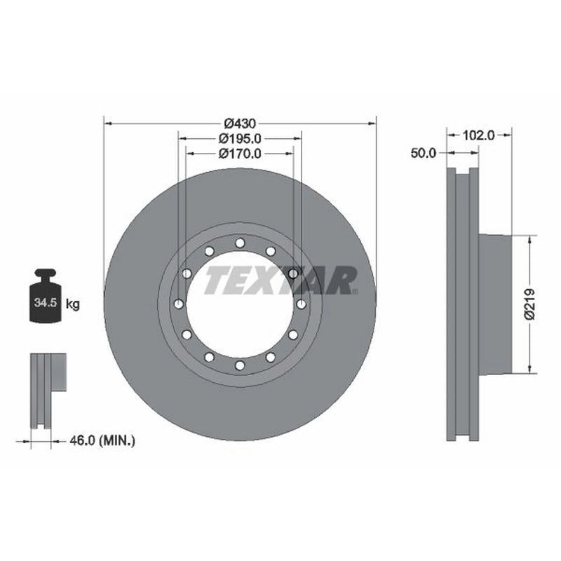 Textar 2 x Internally Vented Brake Discs 93085200