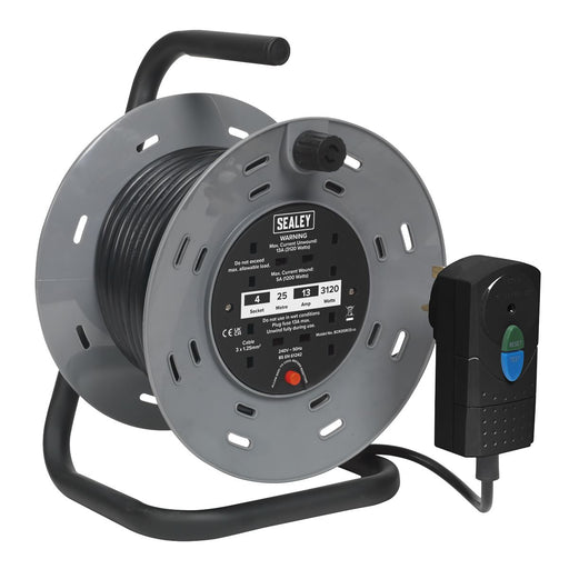 Sealey Cable Reel 25m 4 x 230V 1.25mmï Thermal Trip with RCD Plug BCR25RCD Sealey - Dynamic Drive
