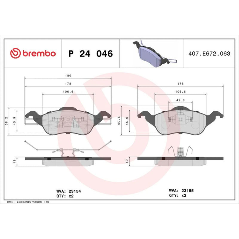Brembo 4 x Front Brake Pad Set fits Ford Focus I 1998-2005 1.4 1.6 1.8 2.0