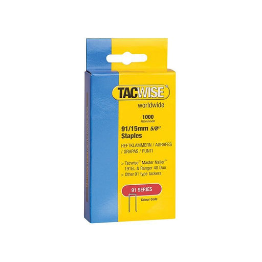 Tacwise 91 Narrow Crown Staples 15mm - Electric Tackers (Pack 1000) Tacwise - Dynamic Drive