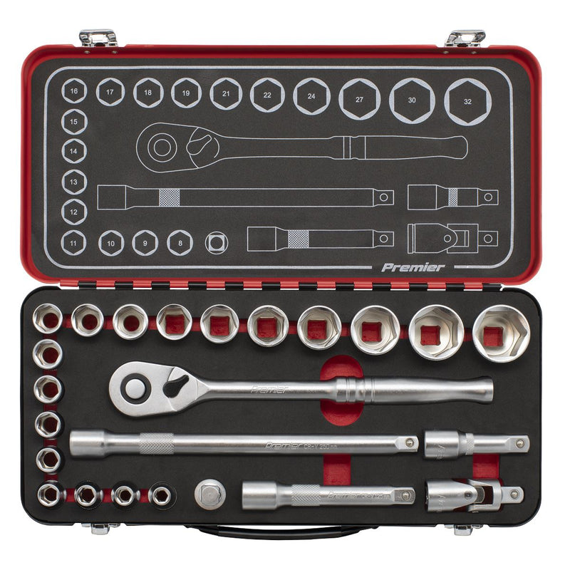 Sealey Premier Platinum Premier Platinum Socket Set 1/2"Sq Drive 24pc AK7924 Sealey Premier Platinum - Dynamic Drive