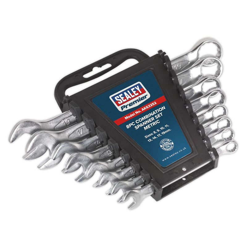 Sealey AK63252 Premier 8pc Combination Spanner Set 8-19mm Open End Ring Spanners Sealey  - Dynamic Drive