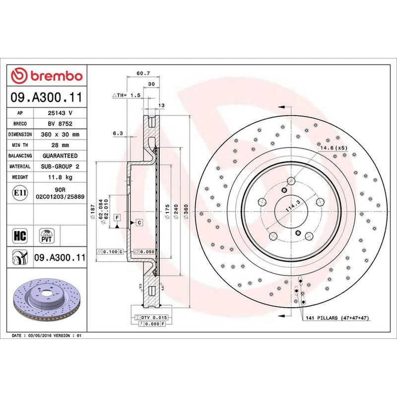 Brembo 2 x Perforated/Vented Brake Discs fits Lexus Is II 2007-2013