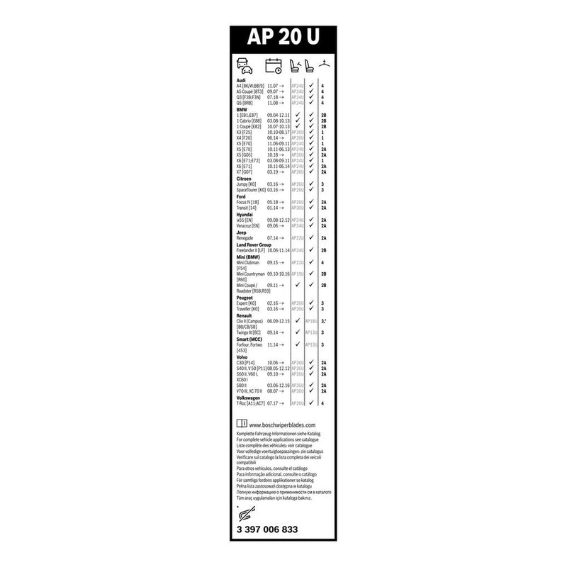 Bosch Aerotwin Wiper Blade 500mm — AP20U fits Alfa Romeo Tonale 2022 on