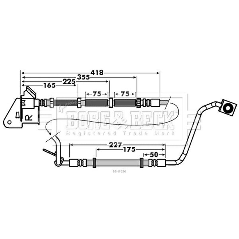 Borg & Beck Brake Hydraulic Hose Line Front Right BBH7626