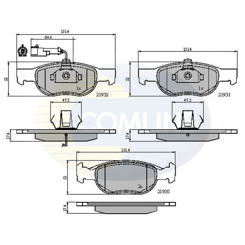 Comline 4 x Front Brake Pad Set fits Alfa Romeo 145 1994-2001 1.4 1.6