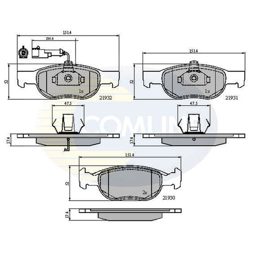 Comline 4 x Front Brake Pad Set fits Alfa Romeo 145 1994-2001 1.4 1.6