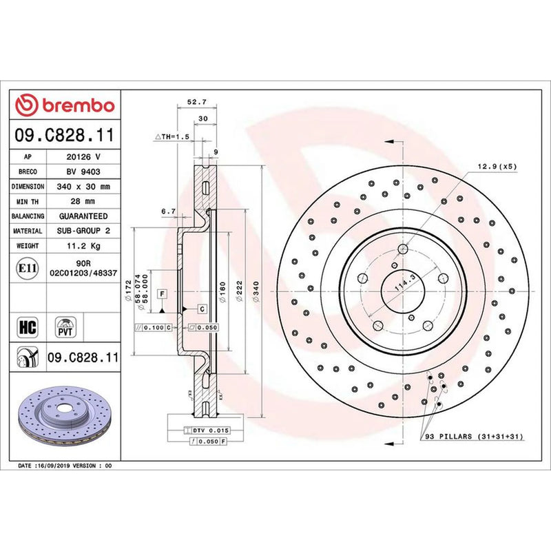 Brembo 2 x Perforated/Vented Brake Discs fits Subaru WRX 2014 on 2.5