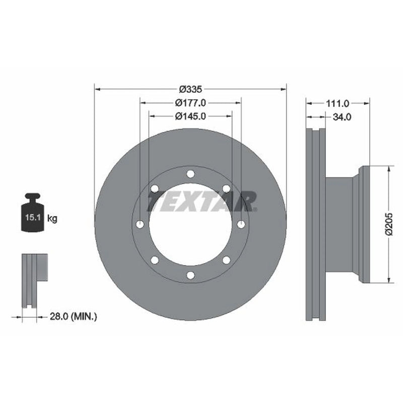 Textar 2 x Internally Vented Brake Discs 93102300