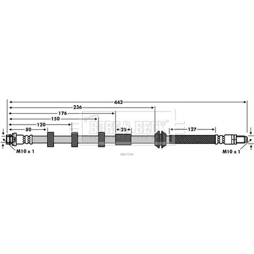 Borg & Beck Brake Hydraulic Hose Line Front Right BBH7598