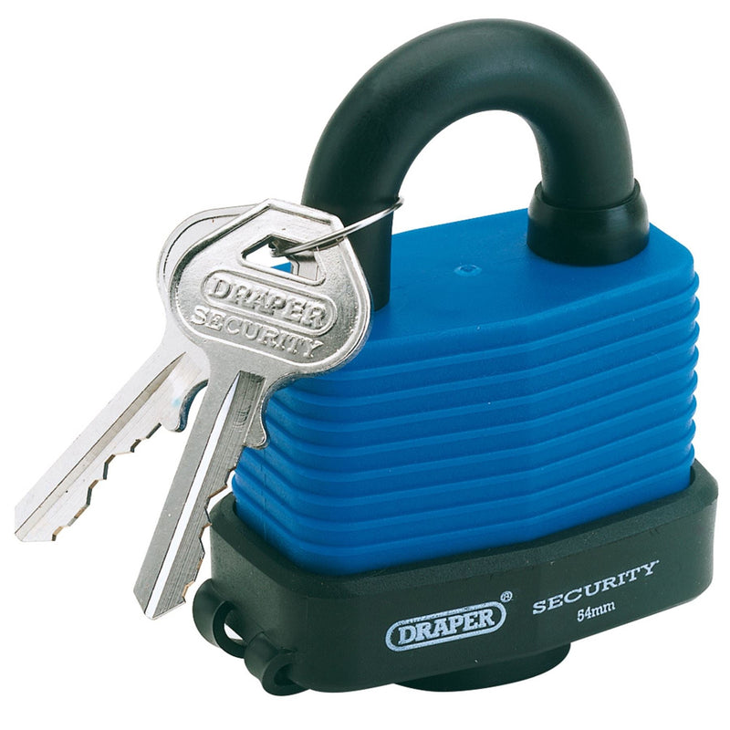 Draper Laminated Steel Padlock and 2 Keys with Hardened Steel Shackle and Bumper Draper - Dynamic Drive