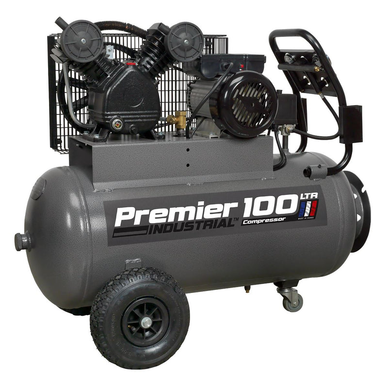 Sealey Air Compressor 100L Belt Drive 3hp with Front Control Panel SAC3103B Sealey - Dynamic Drive