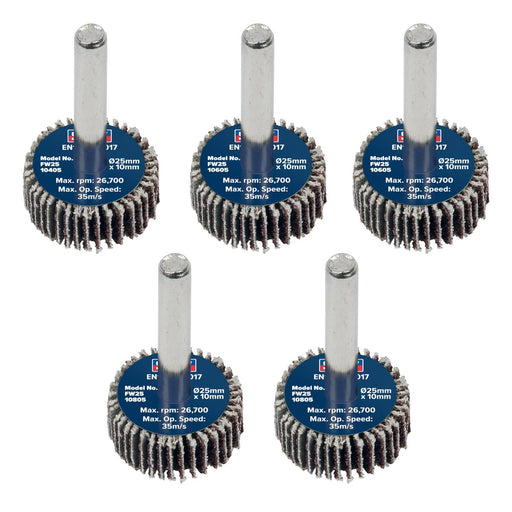 Sealey 25 x 10mm Abrasive Flap Wheel on 6mm Shaft Assorted Grit - Pack of 5 Sealey - Dynamic Drive