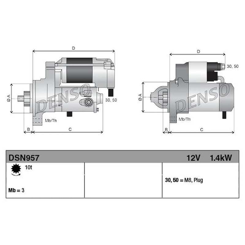 Denso Starter Motor 12V 1.4kW 10 Teeth fits Audi A3 1996-2003 1.8