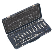 Sealey Premier 34pc 3/8" Drive Lock On Socket Set 6-24mm Ratchet Handle Sealey  - Dynamic Drive