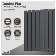 Baridi Horizontal Radiator DH340 600x700mm Anthracite
