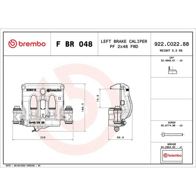 Brembo Brake Caliper Assembly Front Left fits Mercedes-Benz Vito 2014 on