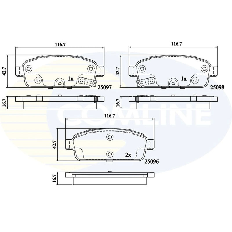 Comline 4 x Rear Brake Pad Set fits Chevrolet Aveo 2013 on 1.4