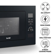 Baridi Integrated Microwave Oven with Grill 25L Capacity 900W - Black Baridi - Dynamic Drive