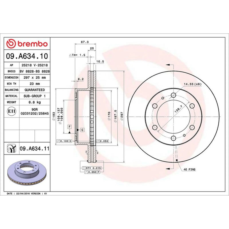Brembo 2 x Front Brake Discs 09.A634.11-x2