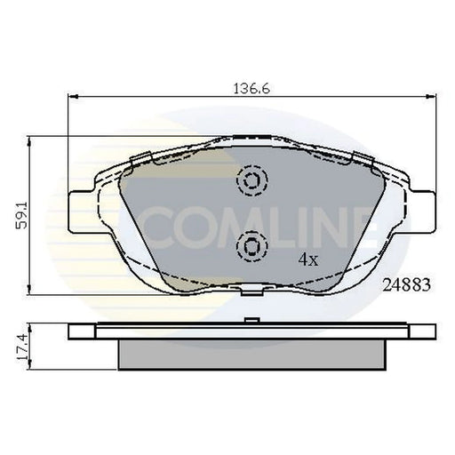 Comline 4 x Front Brake Pad Set fits Citroën C3 Aircross I 2017-2018 1.2 1.5 1.6