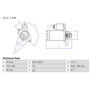 Bosch Starter Motor 12V 1kW 10 Teeth 0 986 026 470