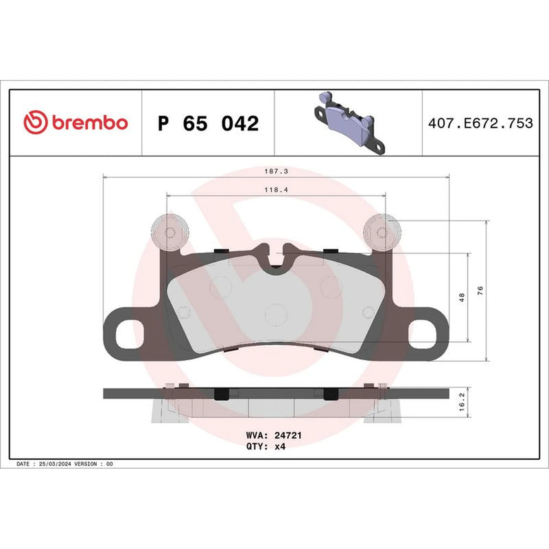 Brembo 4 x Rear Brake Pad Set fits Porsche 718 Boxster 2019 on 4.0