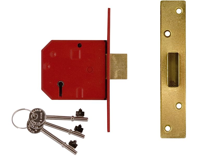 Union 2134E 5 Lever BS Mortice Deadlock Satin Brass Finish 79.5mm 3in Box UNION - Dynamic Drive