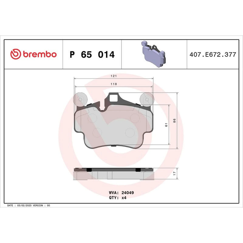 Brembo 4 x Front Brake Pad Set fits Porsche 911 2004-2012 3.6 3.8