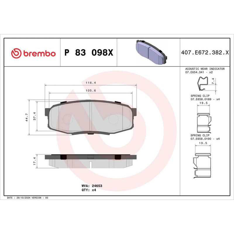 Brembo 4 x Rear Brake Pad Set fits Hyundai Xg 2003-2005