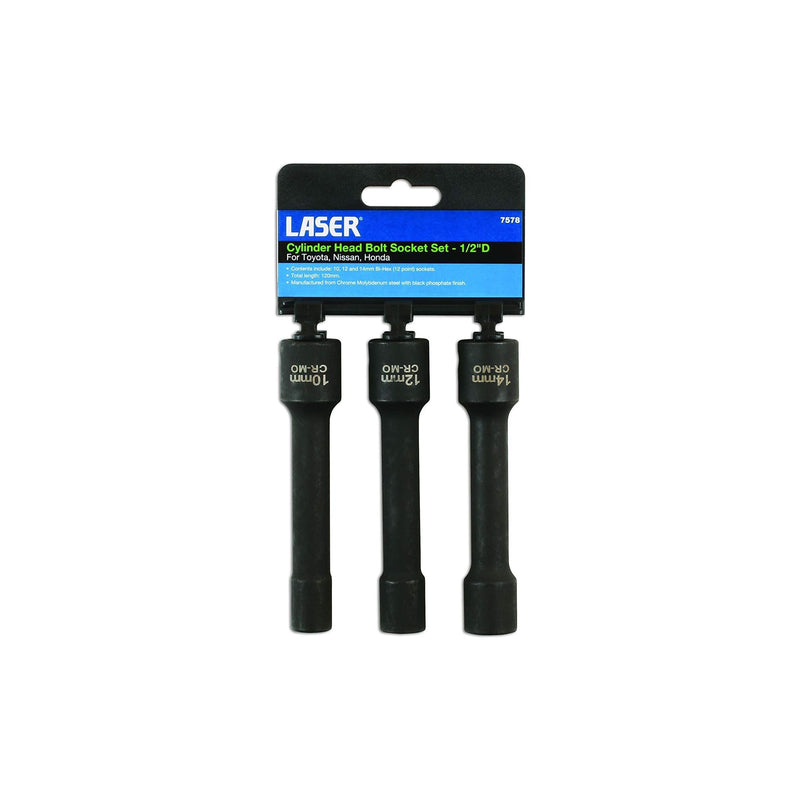 Laser Cylinder Head Bolt Socket Set 1/2"D 3pc - for Toyota, for Nissan 10,12, 14mm 7578 Laser - Dynamic Drive