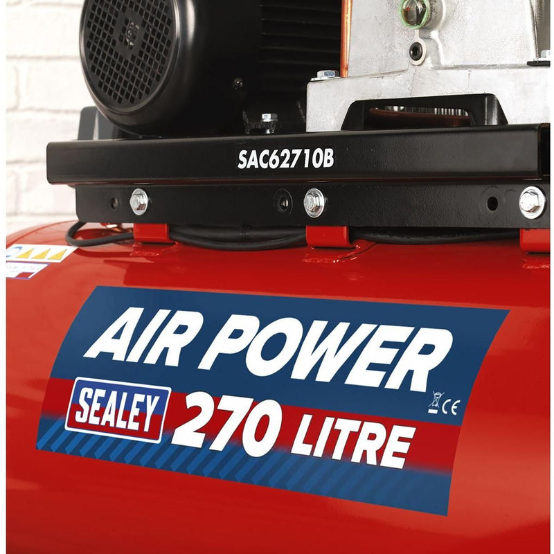 Sealey Air Compressor 270L Belt Drive 10hp 3ph 2-Stage with Cast Cylinders Sealey - Dynamic Drive