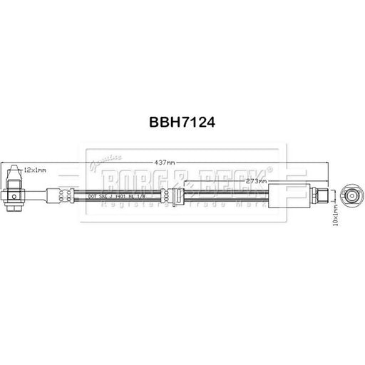 Borg & Beck Brake Hydraulic Hose Line Front Right BBH7124