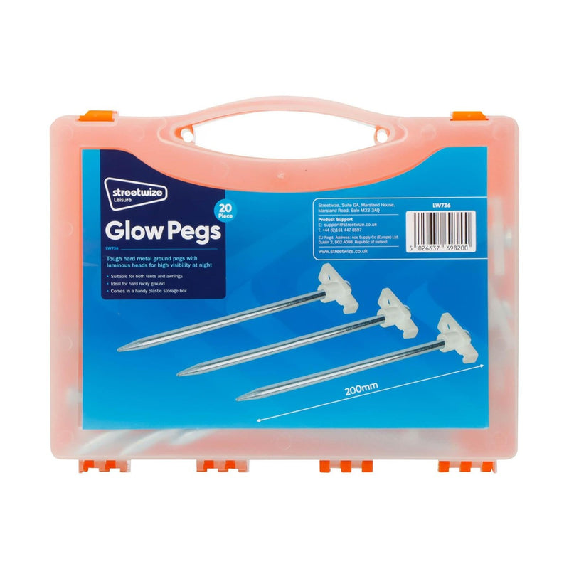 Leisurewize 20 Pc Heavy Duty Glow Tent Pegs Set 7x200mm Leisurewize - NN4 Online