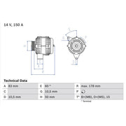 Bosch Car Alternator 12V fits Mercedes-Benz S-Class 1998-2006
