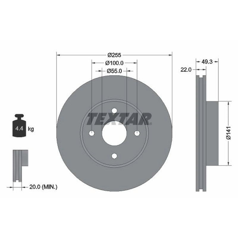 Textar 2 x Vented Brake Discs 92226300