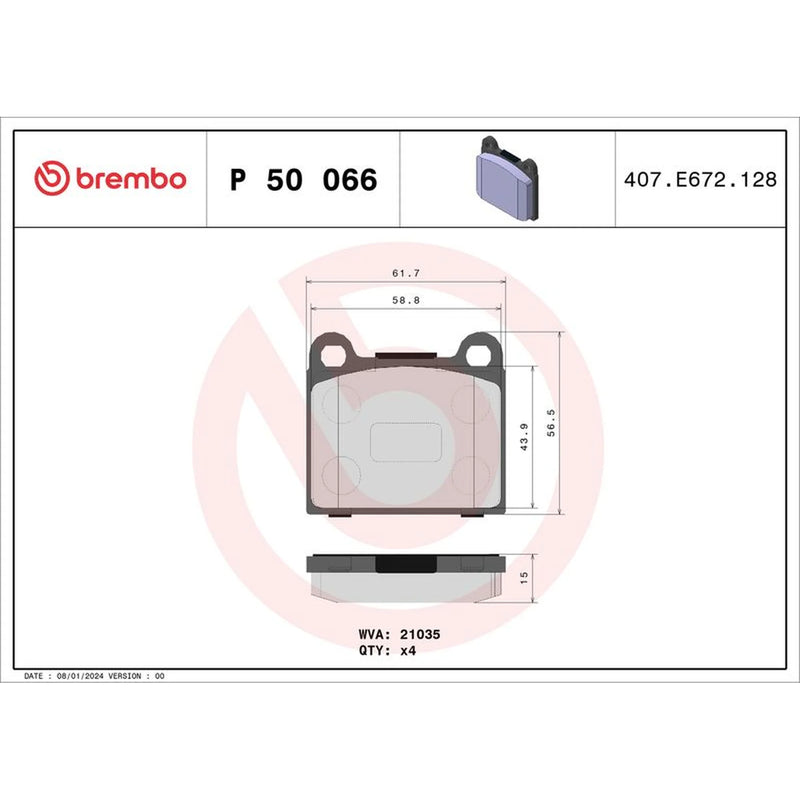 Brembo 4 x Rear Brake Pad Set fits Mercedes-Benz /8 1968-1977